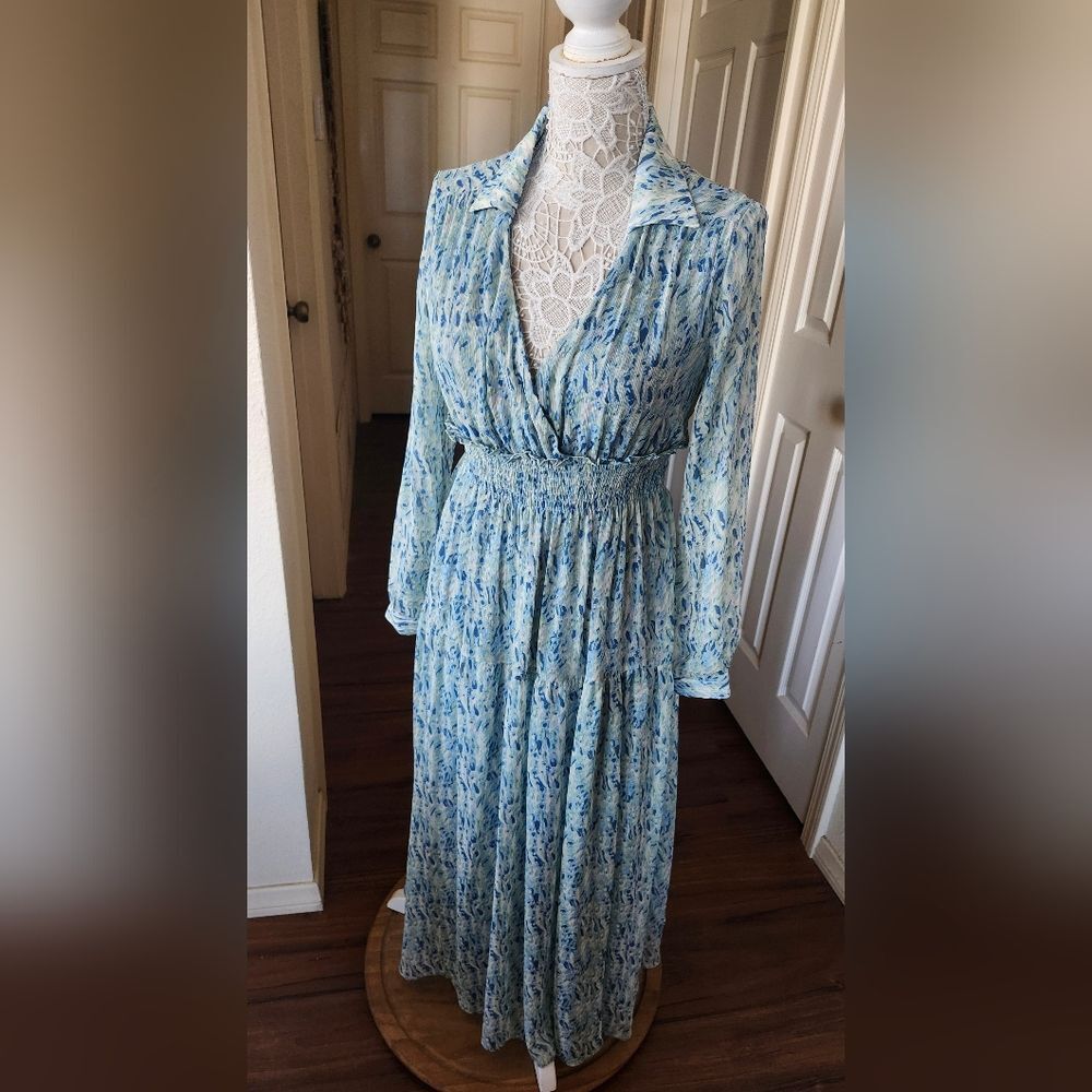 Taylor Chiffon Cottagecore Smocked And Tiered Skirt Flowy Maxi Dress Size 4